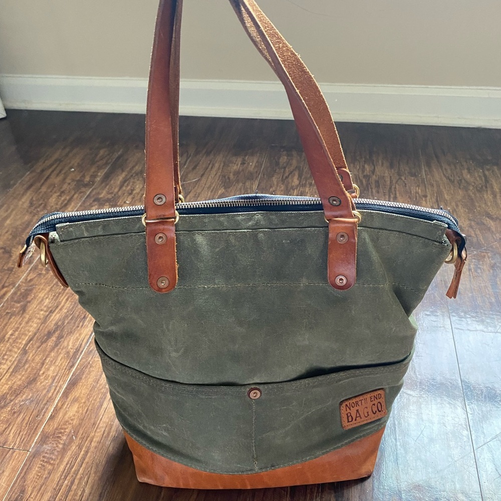 Vintage North End Bag Co. Green and Brown Tote